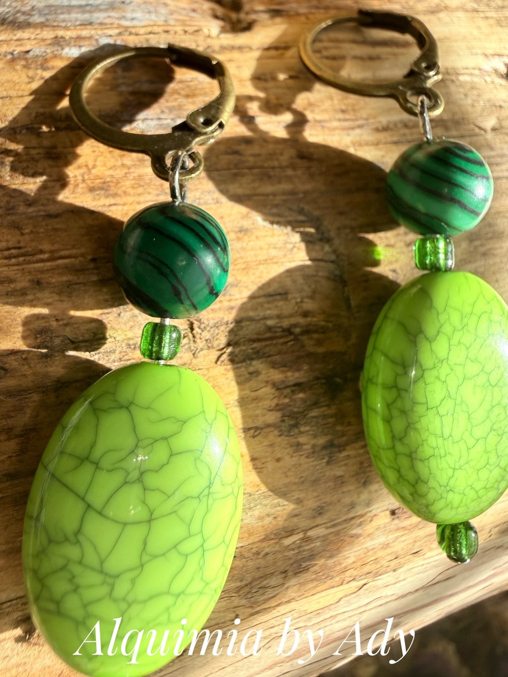 Malachite Drop Earrings | Green Gemstone + Apple green ceramic